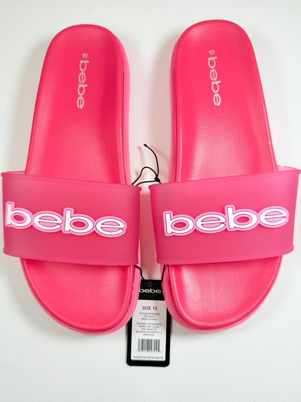 Bebe Women’s Pink Logo Pool Slide Sandals Size 10 NWT